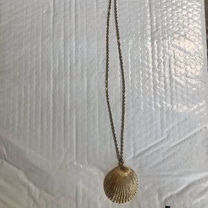 Long gold seashell necklace with rhinestones